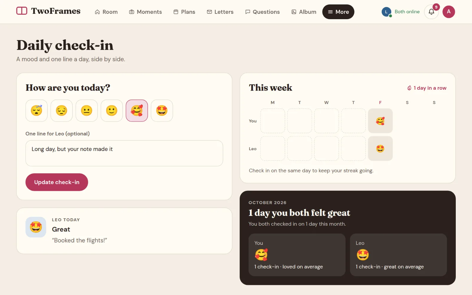 Daily check-in in TwoFrames
