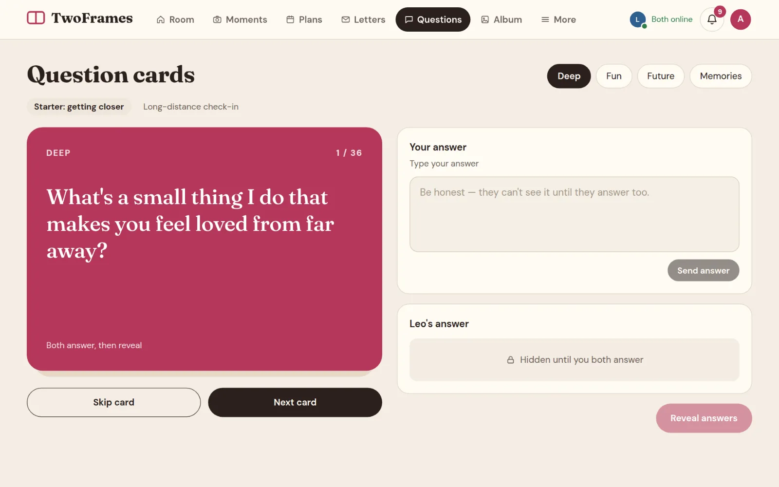 Question cards in TwoFrames